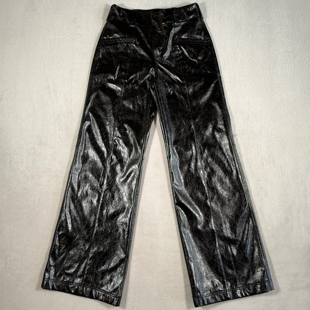 Free People Pants Womens 0 Black Star‎ Crossed Lovers Faux Leather Straight Leg